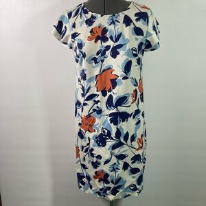 Ces Femme Dress Women Size Small White Floral Double Cap Sleeve Raw Edge